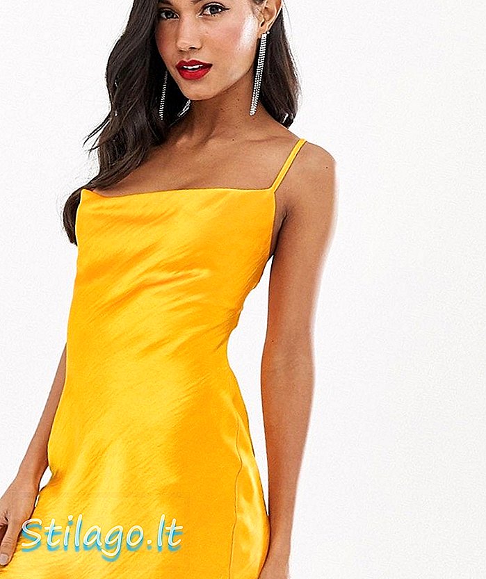 ASOS DESIGN Cami Mini Slip Kleid aus hochglänzendem Satin mit Schnürrücken-Orange