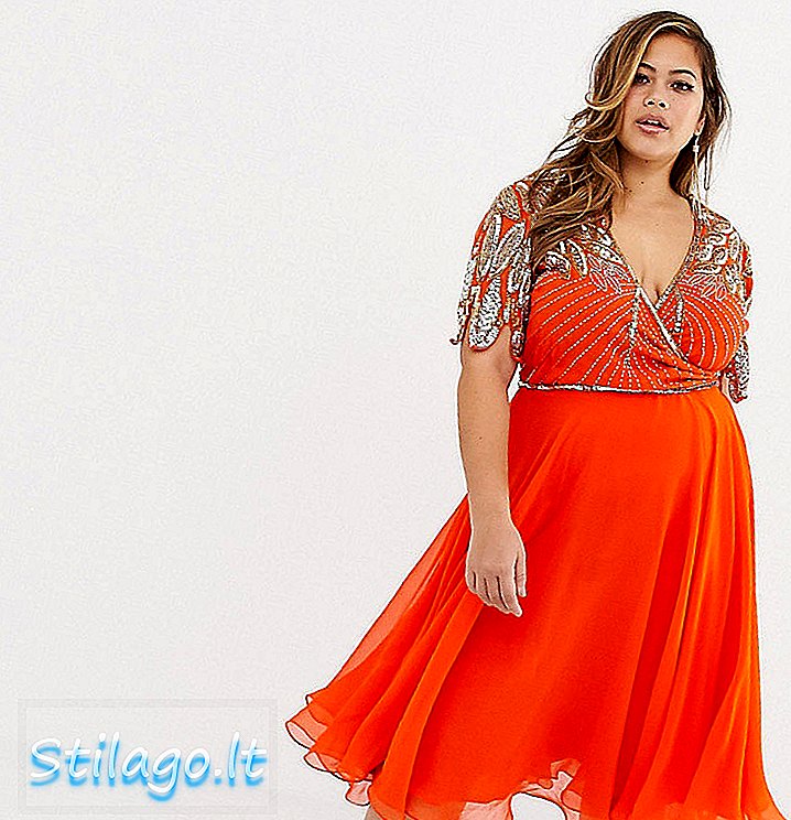 Virgos Lounge Plus διακοσμημένο φόρεμα μεσαίου σκελετού midi σε πορτοκαλί χρώμα