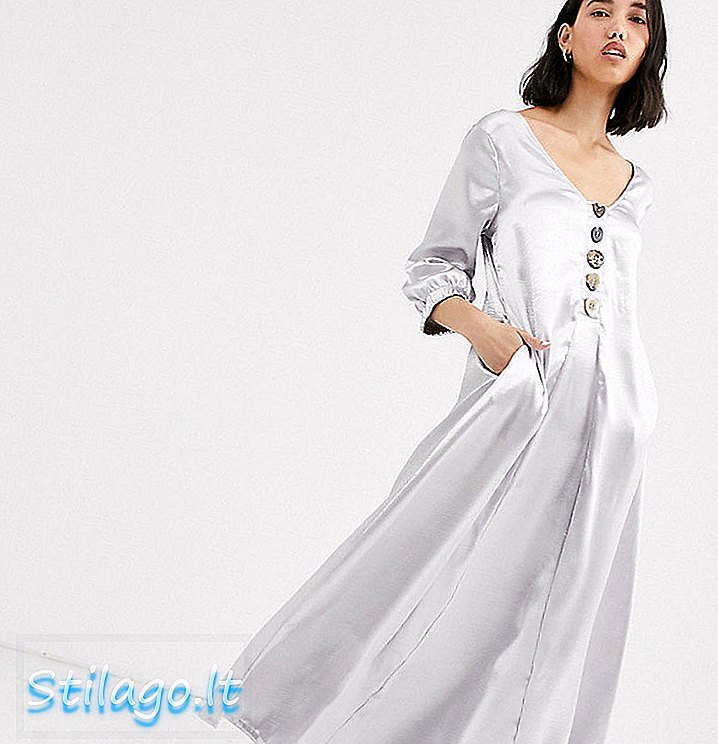 Pırıltılı kumaşta Yerli Gençlik özel hacim maxi önlük elbise-Gümüş