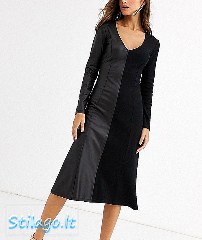 ASOS DESIGN halb und halb Rippenleder Look Kleid-Schwarz