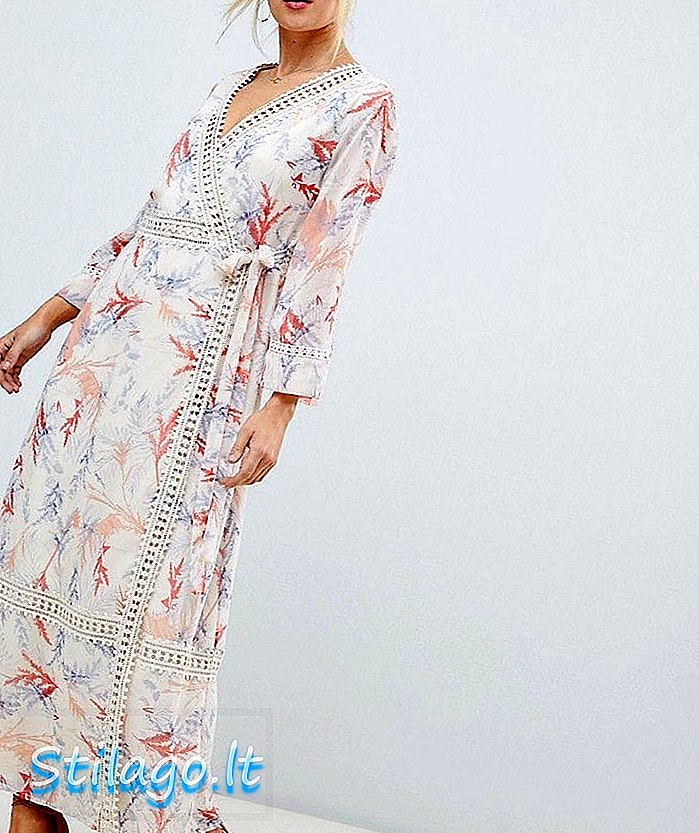 ASOS DESIGN maxi obleka s čipkami v mehkem cvetličnem tisku-Multi