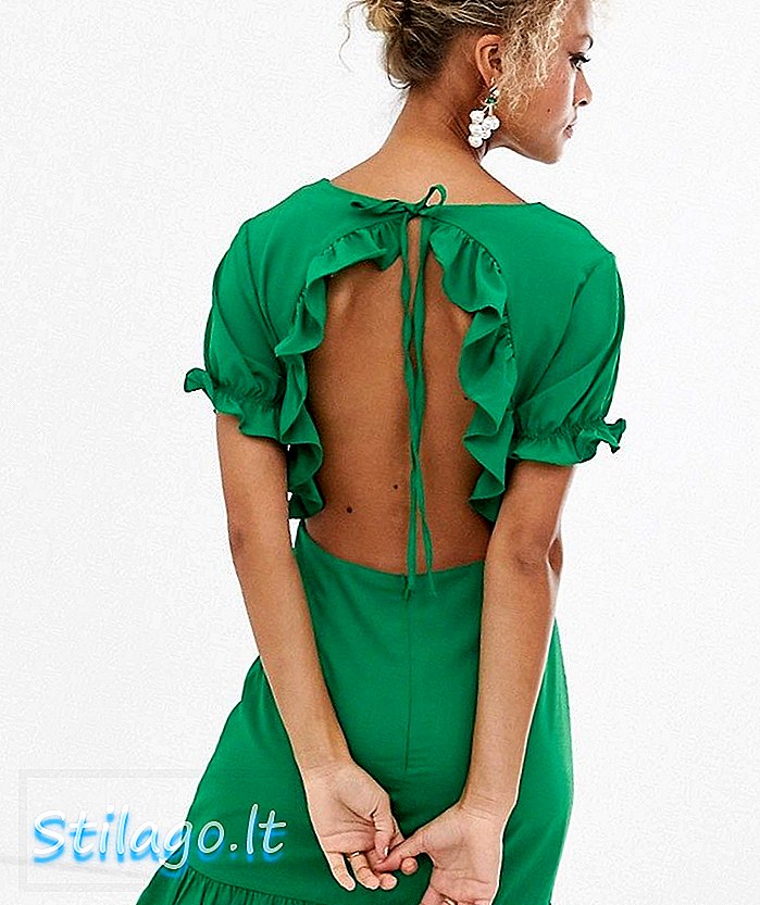 Glamurozna ruffle mini obleka z izrezom nazaj podrobnosti-zelena