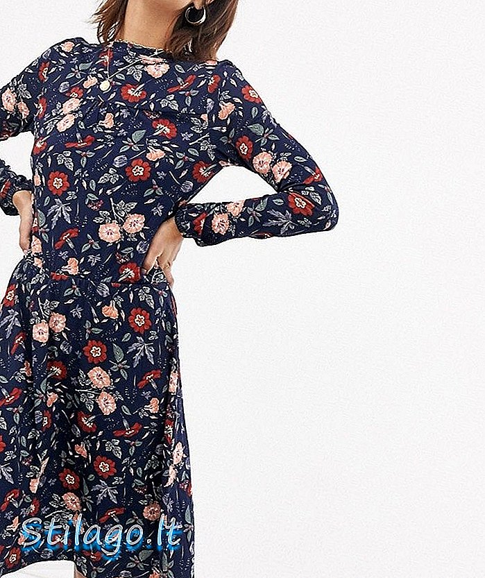 فستان إسبريت مطبع بنقشة زهور - كحلي