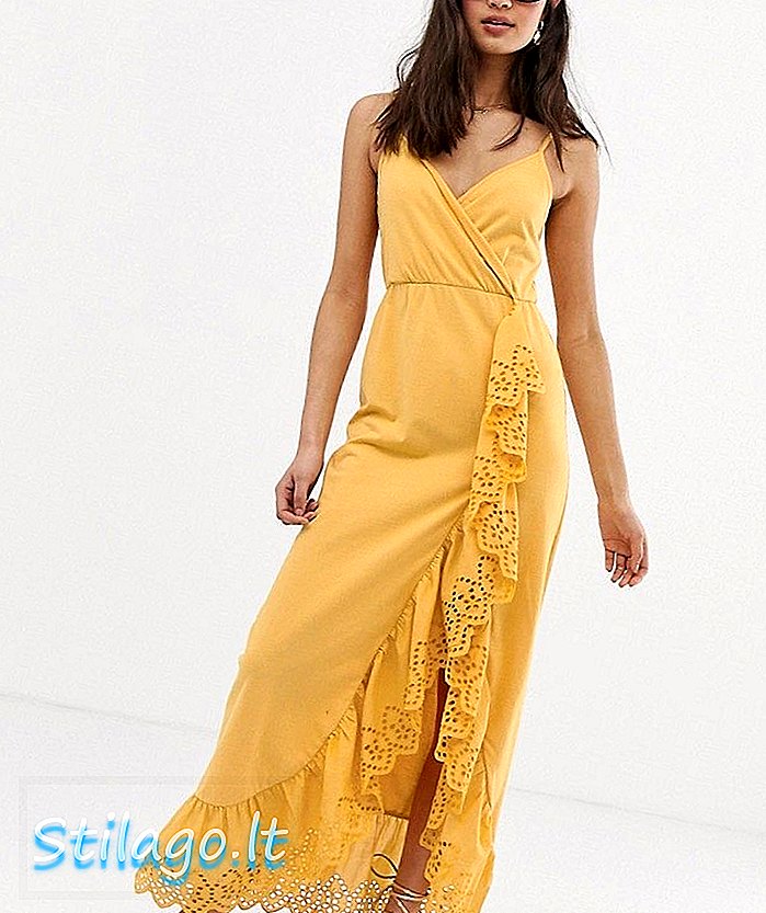 ASOS DESIGN broderie trim wrap maxi dress-Yellow