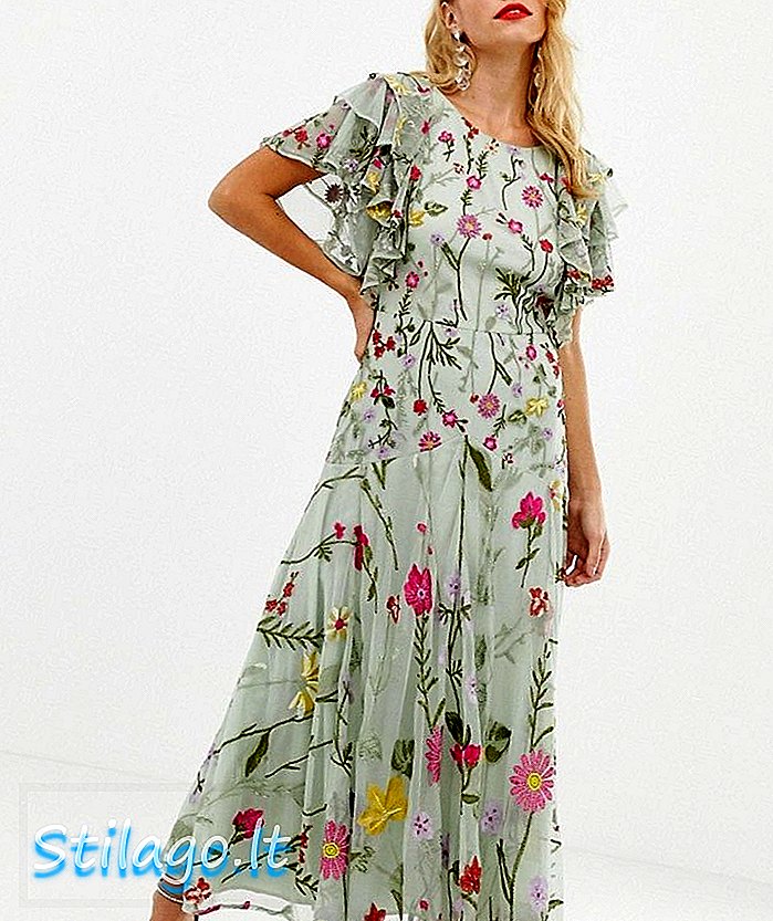 ASOS EDITION vestido bloombox midaxi com folho manga-Rosa