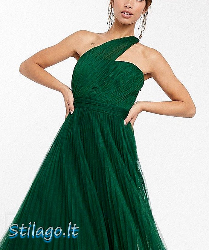 АСОС ДИЗАЙН едно рамо от жичен тюл с рокля midi-зелено