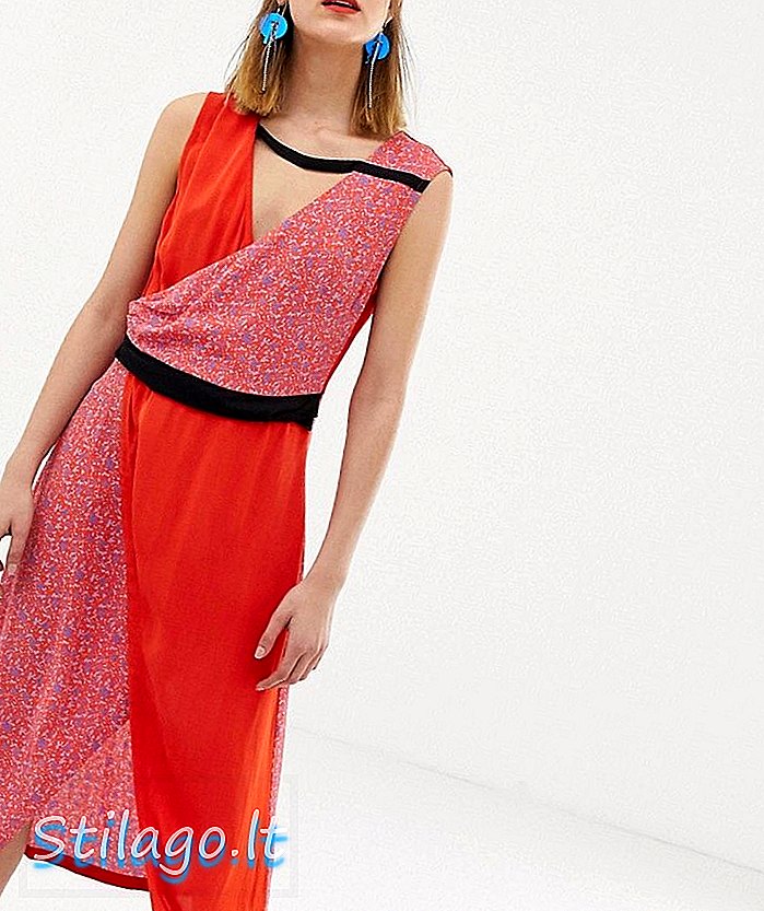 2.Günlük katmanlı baskı paneli midi elbise-Multi