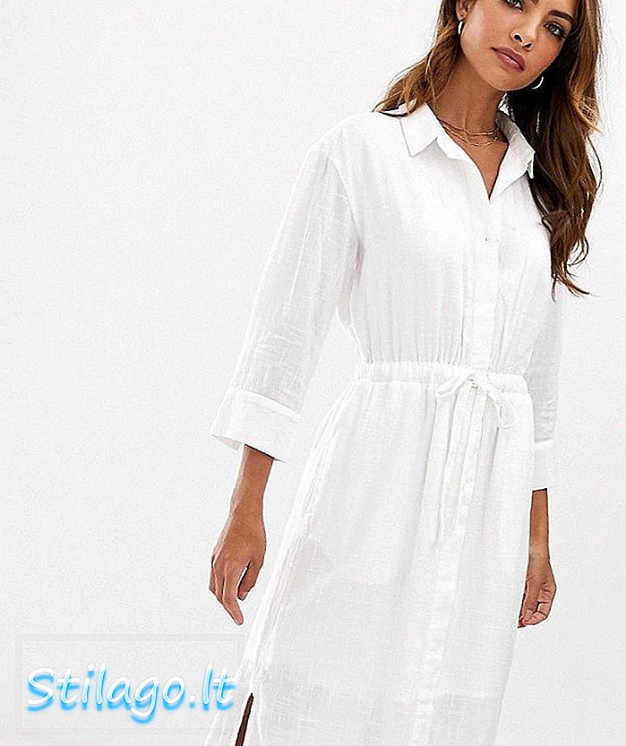 Esprit - Robe chemise mi-longue à nouer avec fentes latérales - Blanc