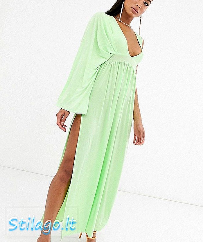 PrettyLittleThing en skulder slinky maxi kjole i lime-grøn