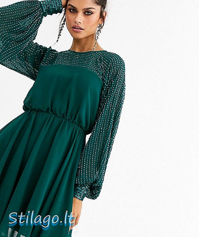 Mini vestido de ASOS DESIGN con adorno de yugo lineal-Verde