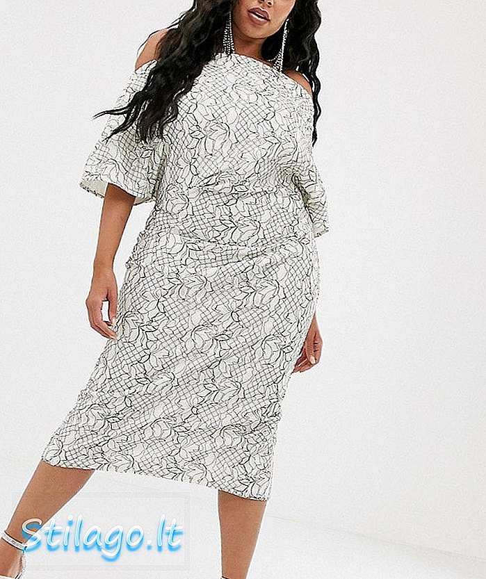 ASOS DESIGN Koronkowa sukienka midi z wyciętymi ramionami - Multi