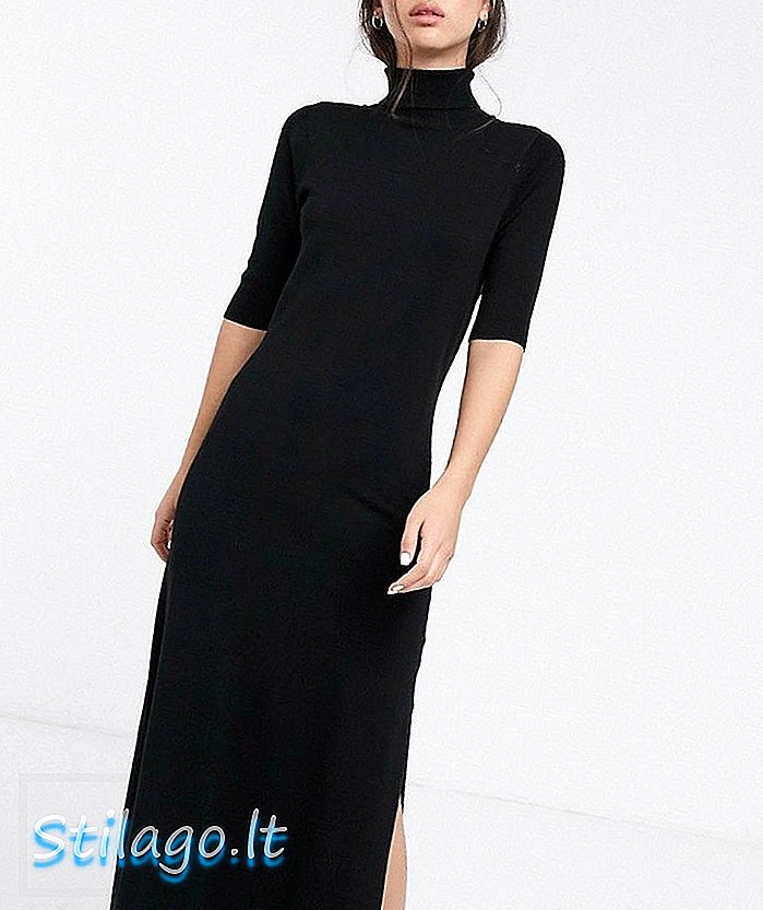 Di Wear Ida maxi dress tinggi leher-Hitam