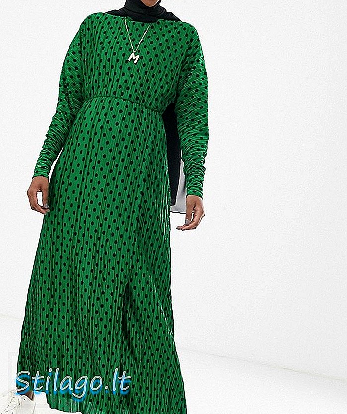 ASOS DESIGN - Vestito lungo plissè in verde spot-Multi