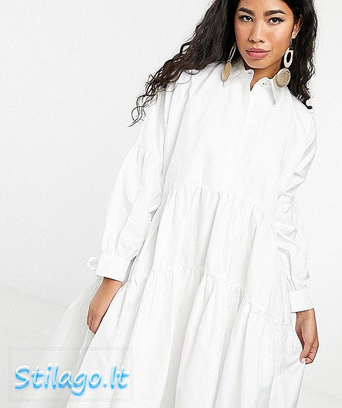 Irmã Jane volume vestido midi camisa-Branco