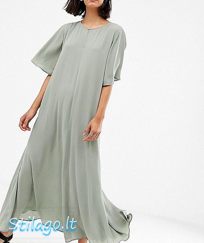 Váy maxi oversized ngày thường với tay áo loe màu xanh lá cây xô thơm