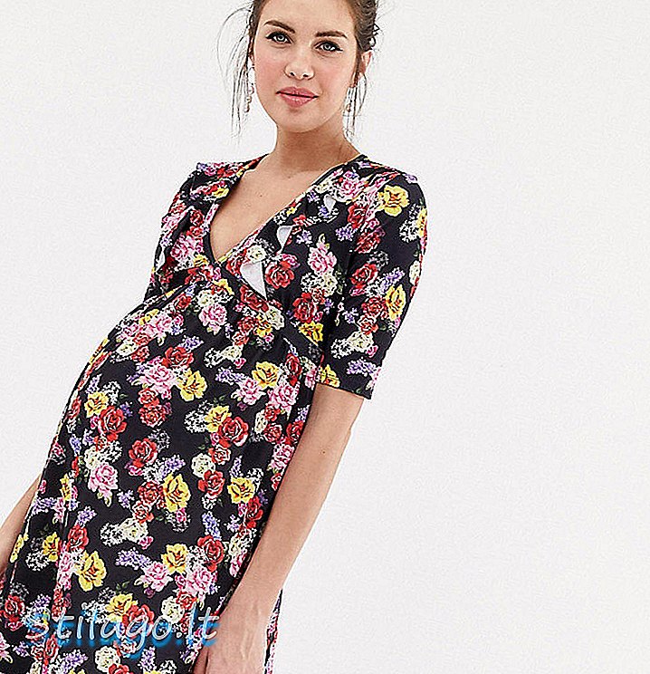 Bluebelle Maternity τυλίξτε φόρεμα με σκέιτερ σε floral εκτύπωση-Multi