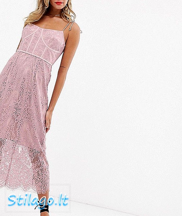 Keepsake sens spets midi klänning med korsettdetalj-rosa