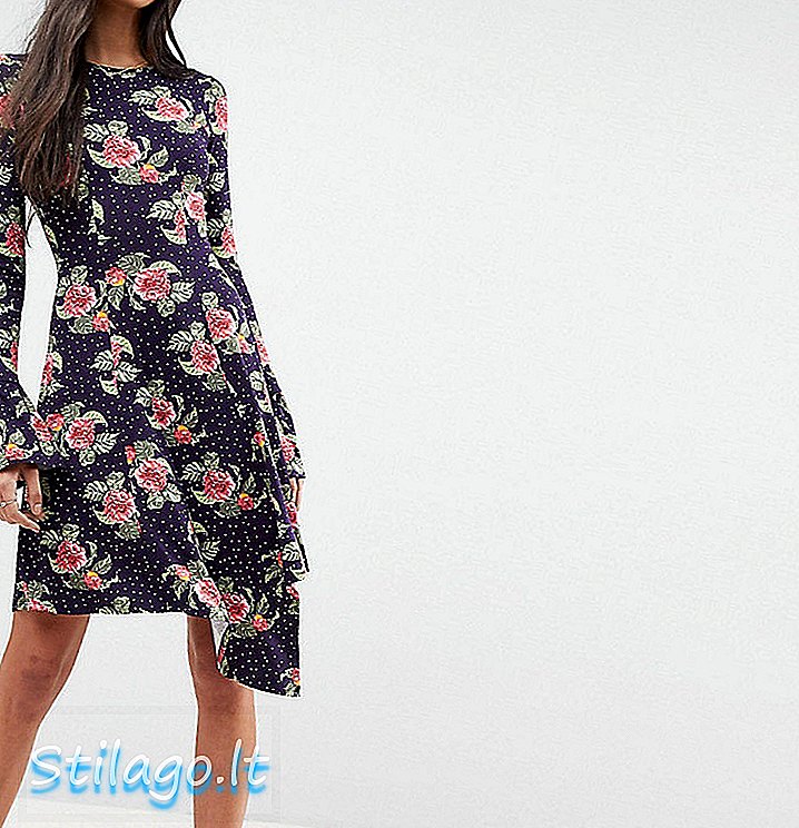 ASOS TALL - Mini robe à ourlet échancré et manchette volantée à imprimé floral tacheté - Multicolore