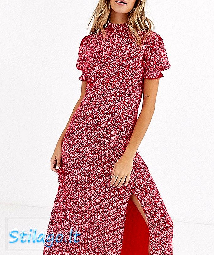 Сукня міді Selfridge midi з високою горловиною у квітковому принтах-червоному кольорі