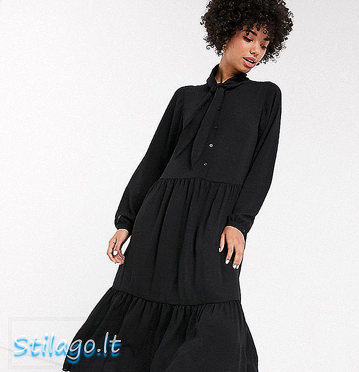 Мъни многокачествена рокля с midi с путка врат в черно