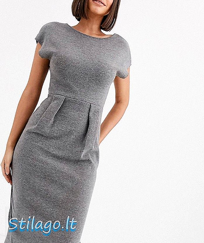 ASOS DESIGN super soft v back pencil dress-Gray