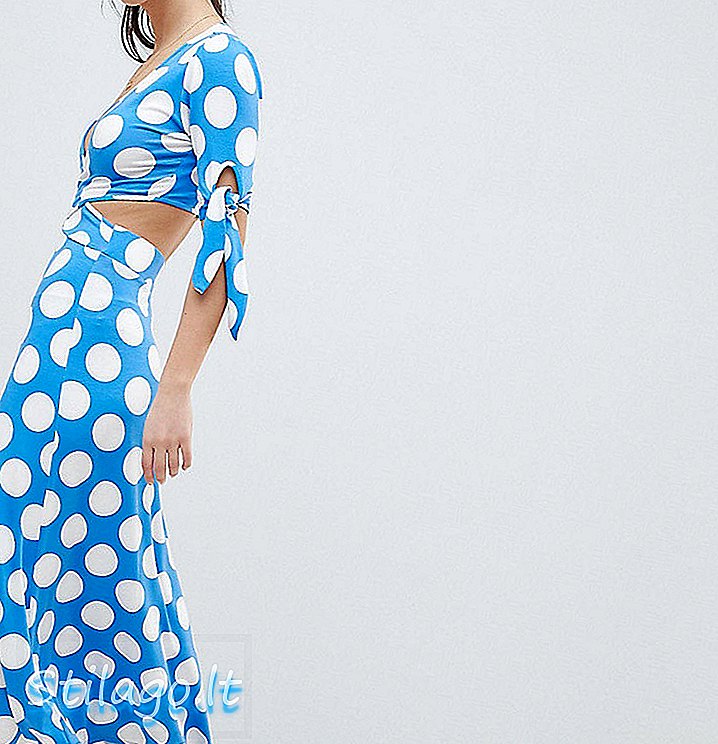 ASOS DESIGN 폴카 도트 멀티 보우 슬리브가 달린 쁘띠 랩 프론트 티 드레스