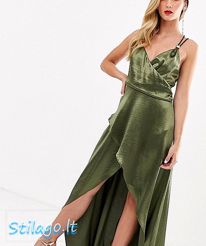 Sukienka maxi ASOS DESIGN w satynie z wysokim połyskiem ze sztruksowym wykończeniem detali - zielona