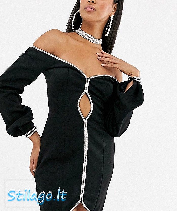 ASOS DESIGN mini vestit de tall de contorn a l'espatlla amb negre tallat