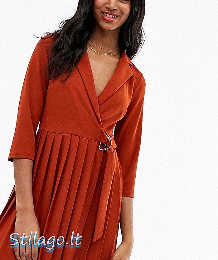 Vestido camisero cruzado con falda plisada de ASOS-Orange