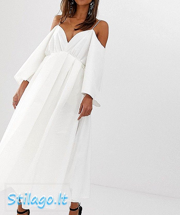 ASOS EDITION - Midi-jurk met gekruiste achterkant in organza ruit-wit