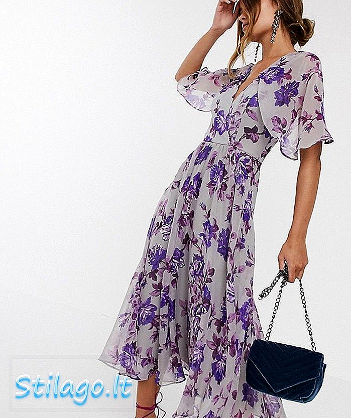 ASOS DESIGN floral midi manga comprida vestido-Multi