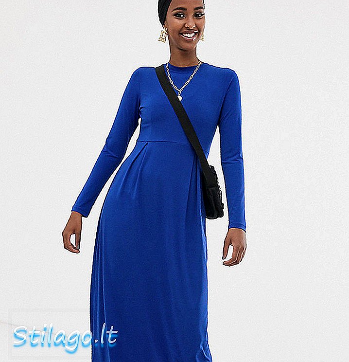 Verona langærmet trøje maxi kjole med fold i blåt