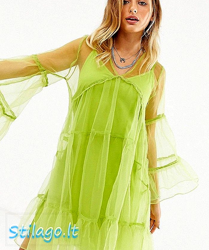 שמלת midi ענקית של הוק קדומה עם כפתור ירוק-קדמי