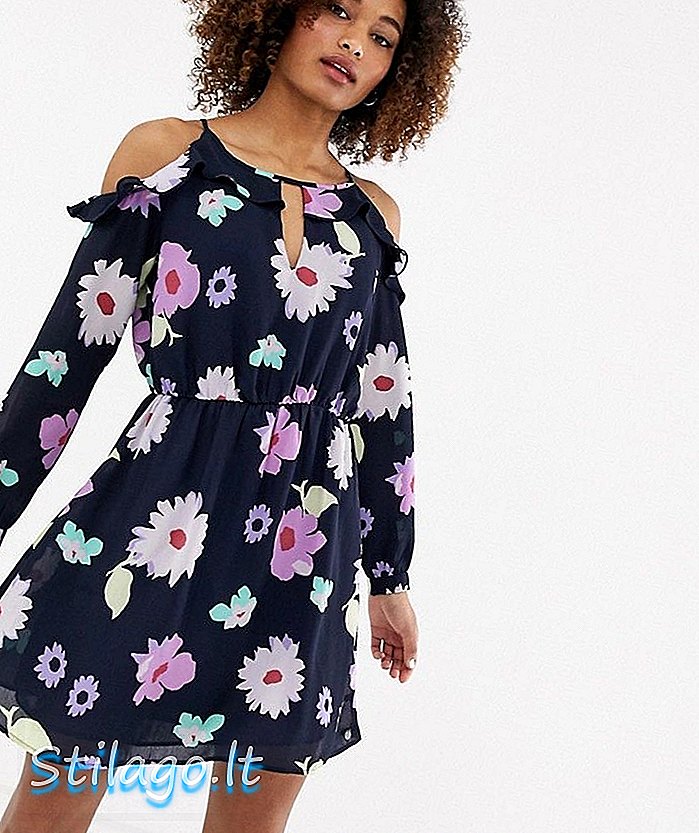 پیپے جینز آسون پھولوں کی پرنٹ ٹھنڈے کندھے لباس-بحریہ