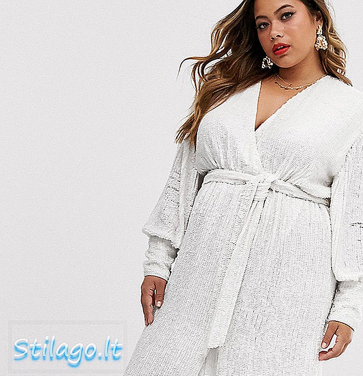 ASOS EDITION Curve paljetein kääritty midi-mekko-valkoinen