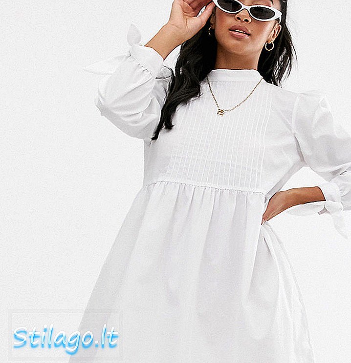 ASOS DESIGN Drobna sukienka mini z golfem z zakładanymi zakładkami i wiązanymi rękawami - biała