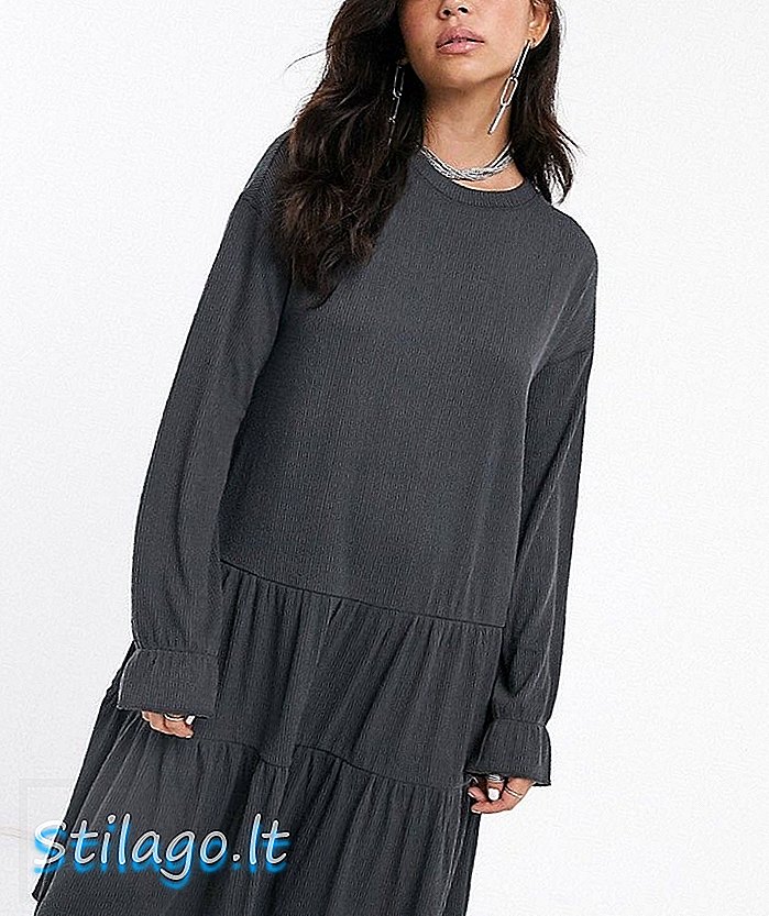 Barulhento maio oversized em camadas jumper blusa mini vestido-Cinza