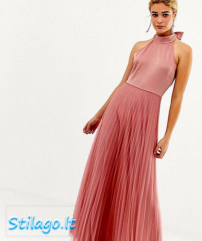ASOS DESIGN Scuba Top Pleated Tulle Maxi Dress-Ροζ