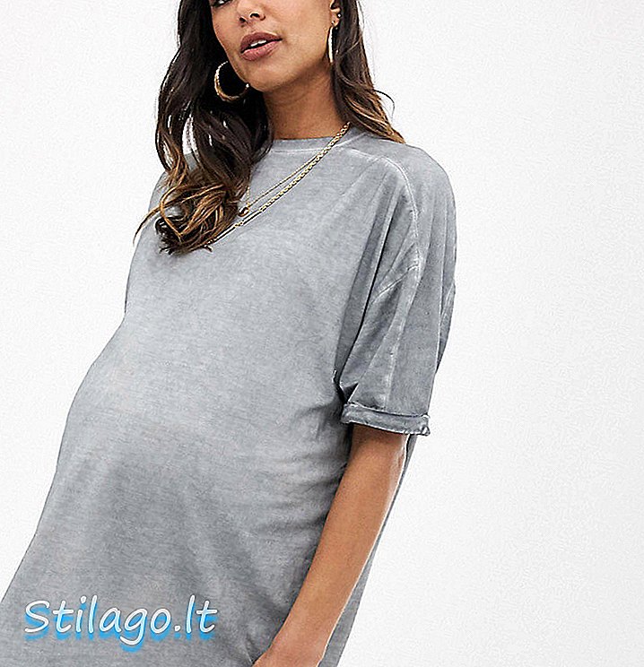 ASOS DESIGN Φόρεμα μπλουζών μητρότητας με κυλιόμενα μανίκια και γκρι πλύσιμο