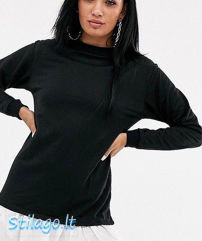 PrettyLittleThing džempera kleita ar poplīna volāna detaļu melnā krāsā