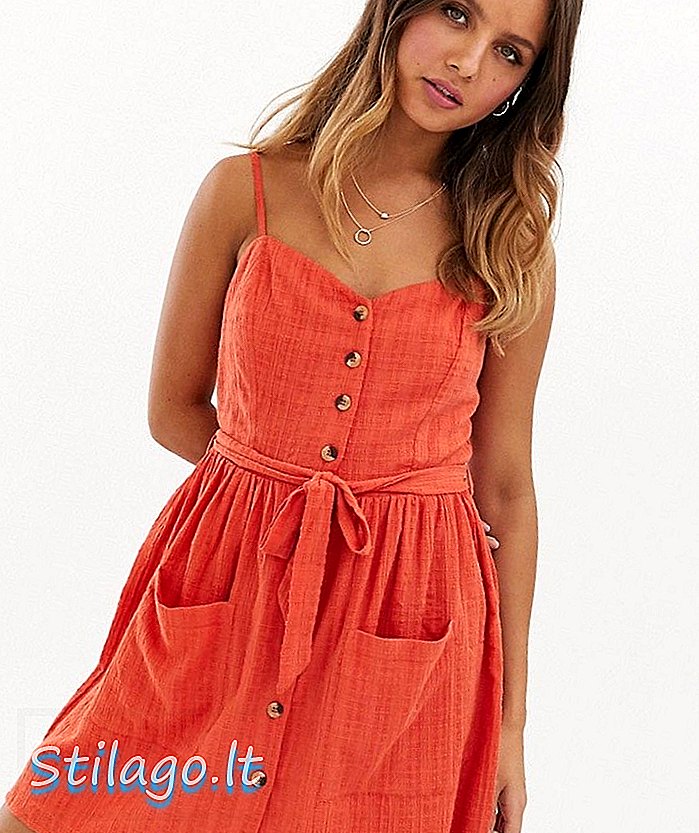 Miss Selfridge cami mini sundress με ζώνη σε πορτοκαλί χρώμα