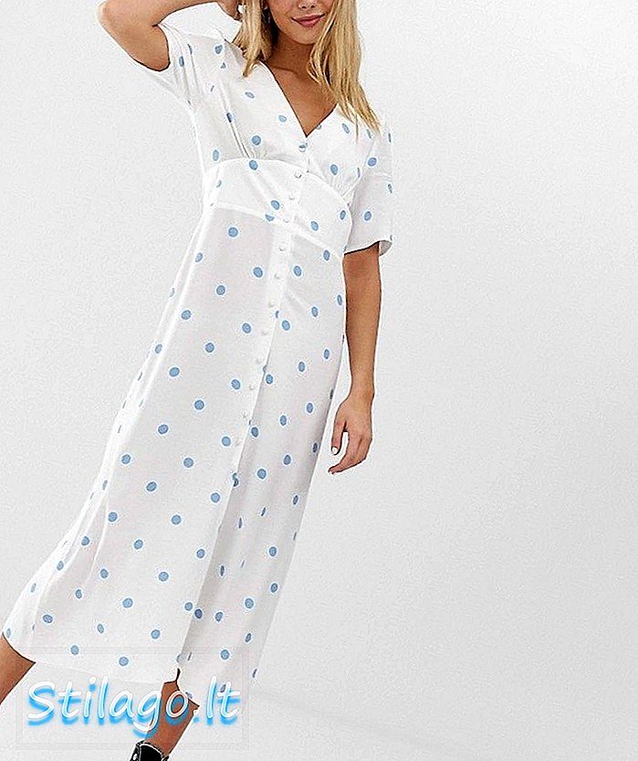 Niemandes Kind Midi-Kleid mit Knopfleiste in Polka-Weiß