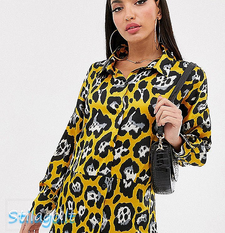 Gaun baju Missguided Tall dengan motif leopard kuning