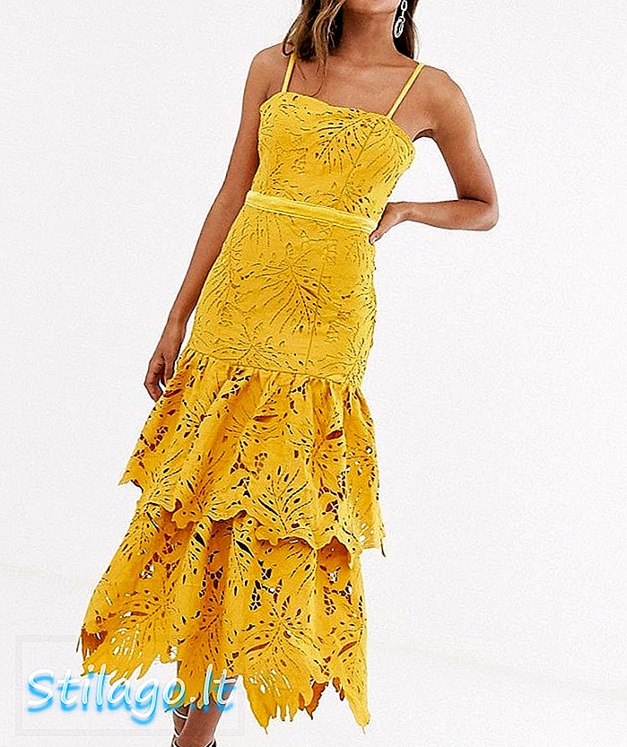 Vestido de encaje de croché cami Forever U premium en amarillo