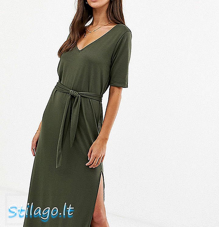 ASOS DESIGN Висока мека рокля с ремък на макси връзки-зелена