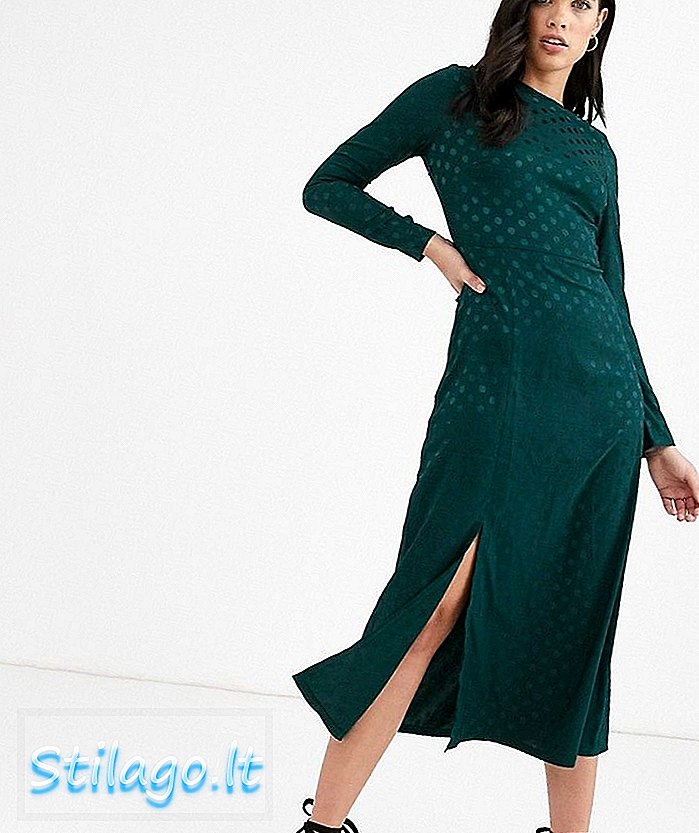 Fashion midi đầm midi tay dài có lưng và chi tiết cà vạt-Green