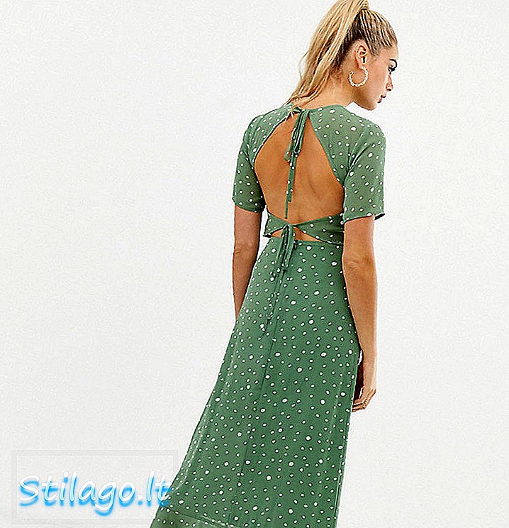 שמלת midi בגב פתוח פתוח באופנה יוניון בצבע ירוק