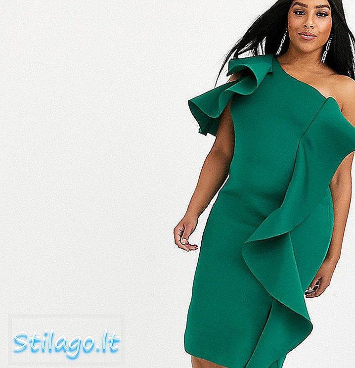 Lavish Alice Plus فستان متوسط ​​الطول بكتف مكشوف باللون الأخضر الزمردي
