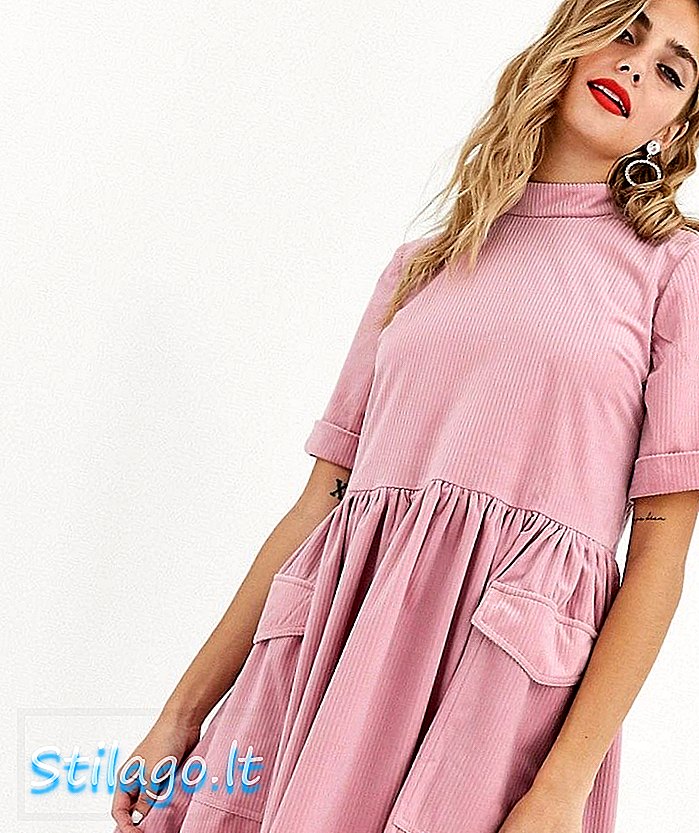ASOS DESIGN mini dress smock cord dengan kantong serbaguna - Pink