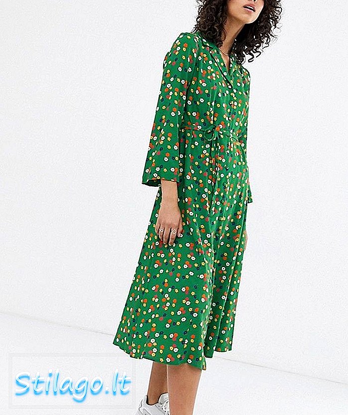 Vestido elegante de camisa con estampado floral Daniella-Verde
